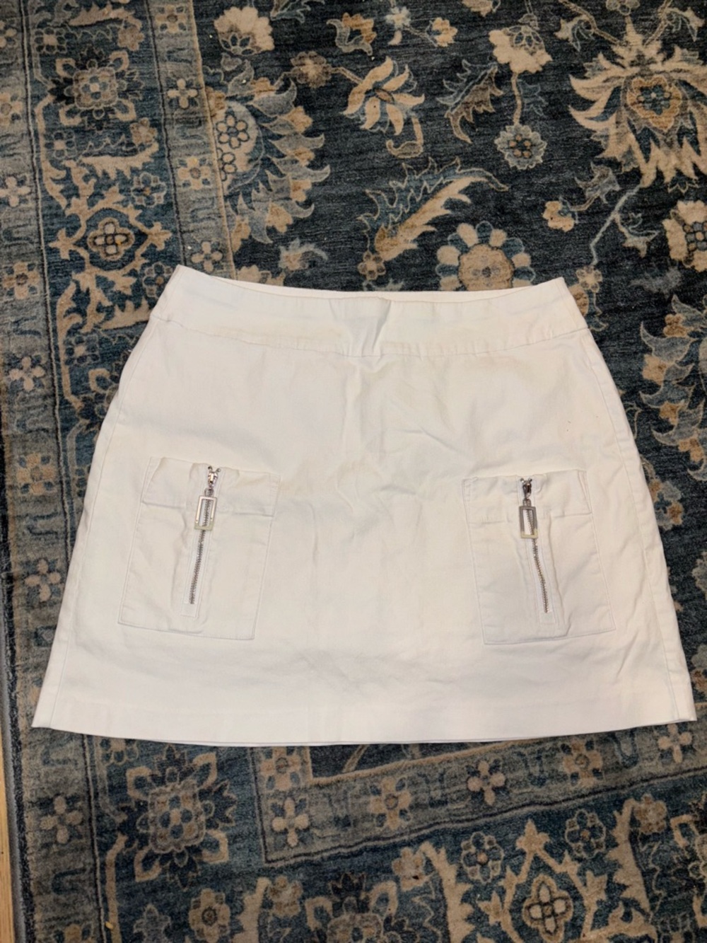 Jamie Sadock White Stretch Athletic Golf Mini Skirt Skort with Front Zip Pockets